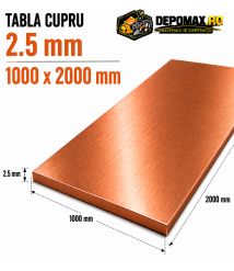 Tabla cupru 2.5mm – 1000 x 2000 mm – EN Cu-DHP Tabla cupru 2.5mm – 1000 x 2000 mm – EN Cu-DHP